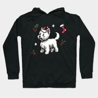 Westie Christmas Design - West Highland Terrier Santa Hat - Cartoon Dog Holiday Drawing Hoodie